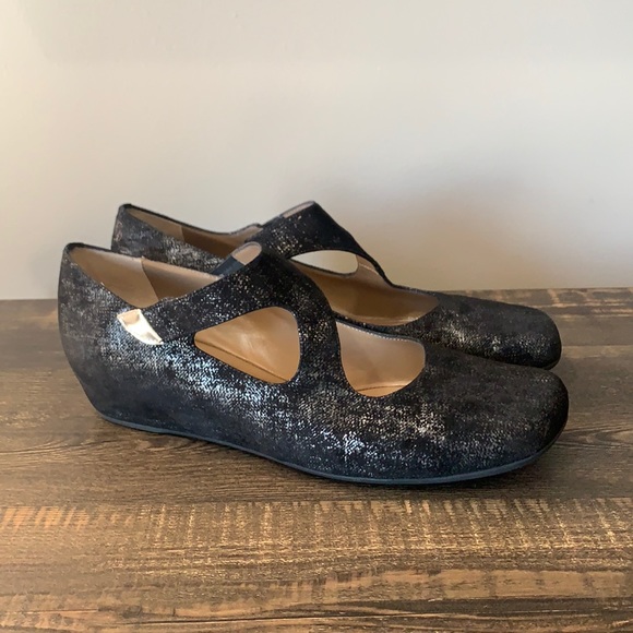 ANYI LU Suede Wedge Shoes Black And Silver - Picture 2 of 14